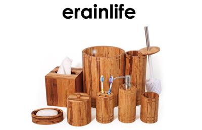 China Natural Bamboo Bathroom Accessory Set of 8 pcs Spa Shower Collection Brown Color for sale