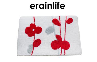 China Square Shower Floor Mat white Red Pulm Flower 40x60 cm SGS Certificated for sale