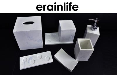 China Hotel Bathroom Accessory Set Polyresin Material Marble Effect Finish White Color for sale