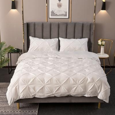 China Luxury Home Comforter Cover Set Hotel Pinch Pleat 2/3pcs Twin Queen King Size Bedding Set Washable Bed Quilt Cover Set for sale