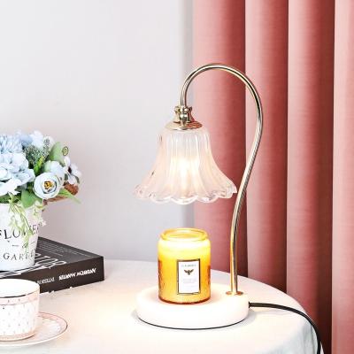 China Modern Wood Marble Shade Base Dimmer Scented Crown Style Glass Top Down Candle Burner Warmer Light Cast Iron Lamps for sale