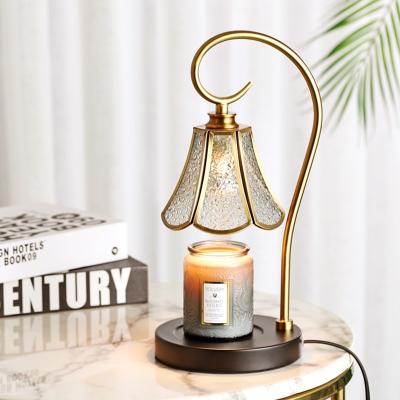 China Modern Hot Selling Low Marble Lamp Shade Candle Warmer Desk Lamp Candle Warmer Wood Glass Wax Heater Lamp for sale