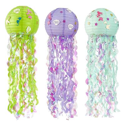 China Mermaid Theme Party Decor DIY Colorful Jellyfish Paper Lantern Under The Sea Party Girl Mermaid Birthday Decor Litte Mermaid for sale