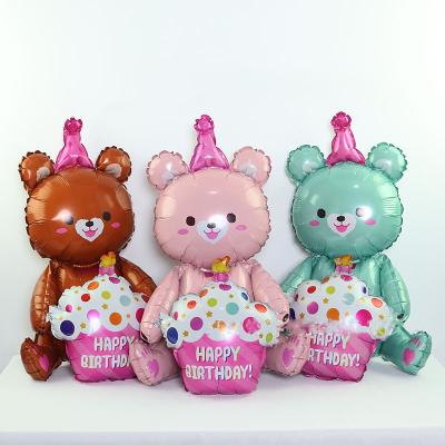 China 4D Latex Resting Little Bear Hugging Cupcake Balloon Happy Birthday Bear Foil Balloon Teddy Bear Boy Girl Happy Birthday Party Balloon for sale