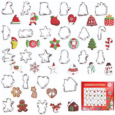 China Sustainable 24 Pieces Cookie Cutters Set Christmas Stainless Steel Cookie Cutter Molds Including Snowman, Socks Cookie Baking Mold For Christmas for sale