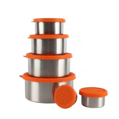 China Portable 6 PC Freshness Storage Bento Lunch Box Stainless Steel with Silicone Lids Eco-Friendly Kitchen Food Stackable Storage Containers for sale