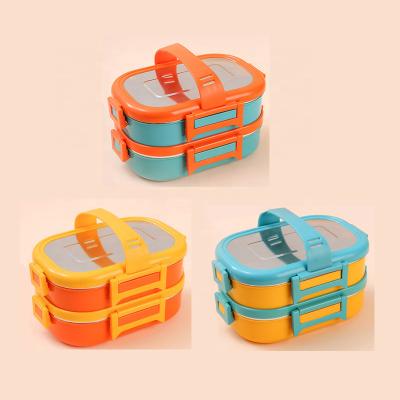 China Freshness Preservation Double Layer Stainless Steel Bento Lunch Box For Kids Party Snacks Eco Friendly Containers With Handle for sale