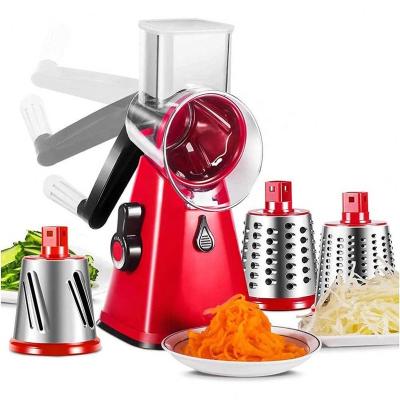 China Viable Hot Selling Manual 3 in 1 Rotary Cheese Grater Shredder Mandoline Stainless Steel Vegetable Slicer with Blades Suction Base for sale