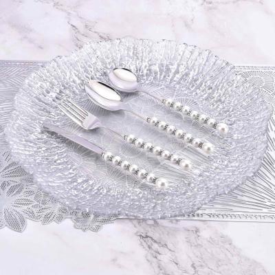 China Sustainable Luxury Stainless Steel Flatware Set Vintage Pearl Handle 4pcs Brushed Metal Flatware 18/8 Set For Wedding Rental And Catering for sale