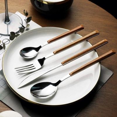 China Viable Flatware 4pcs Cutlery Stainless Steel Fork/Spoon/Knife/Teaspoon With Simulated Wooden Handle Tableware For Home, Restaurant for sale