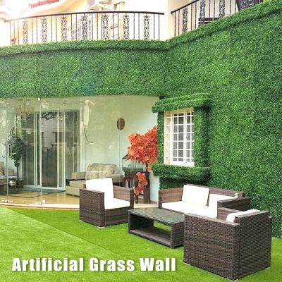 China Wholesale High Quality Minimalist Tizen Decoration Fence Panel Boxwood Backdrop Plant Green Grass Artificial Wall For Wall for sale