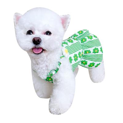 China Stocked Korea Style Summer Dog Clothes Stripes Flowers Wholesale Doggie Equipments Pet Clothes Designer Apparel Pets Dog Clothes for sale