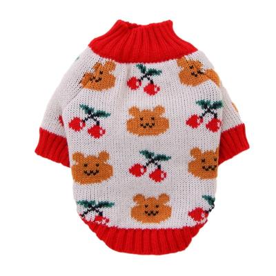 China Stocked Cat Wholesale Doggy Outfits New Year Winter Bear Sweater Pet Dog Clothes Designer Apparel Pets Dog Clothes for sale