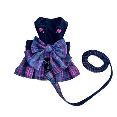 China Stocked Breathable Japanese Wholesale Summer Wear JK Style Pet Product Polyester Cotton Cat Dog Plaid Skirt Wholesale for sale