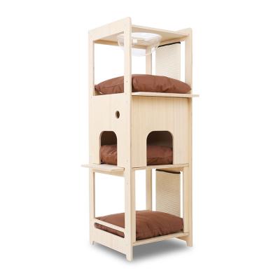 China Sustainable Triple Cat Toy Tower Tree For Big Cat Wholesale Wood Condo Furniture Luxury Tower Cat Tree for sale