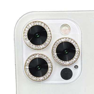 China Luxury Bling Mobile Phone Diamond Camera Lens Screen Glass Protector Phone Camera Lens Protector For iPhone 15 14 for sale