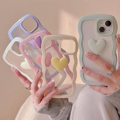 China Shockproof Custom Design Wavy Loving 3D Border Heart Phone Cover With Wave Shape Lens Protective Case For iPhone15 14 plus 14 pro max for sale