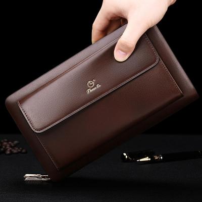 China Top Layer Cowhide Waterproof Leather Clutch Bag Men Pinch Business Double Zipper Hoder Men's Leather Clutch Bag Large Capacity Phone Card Along for sale