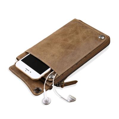 China Large Capacity Phone Pocket Fashion Phone Adjustable Men's Long Wallet Genuine Leather Card Holder Cell Phone Wallet for sale