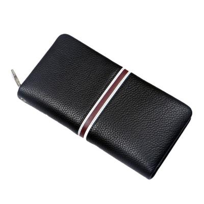 China Fashion Handmade Genuine Leather Stripes Long Waterproof Men Wallets Large Capacity for sale