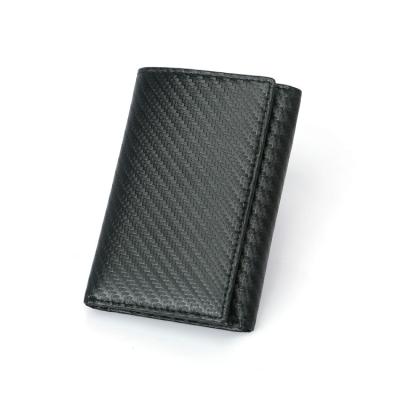 China New Design Minimalist RFID Triple Wallet For Men Carbon Fiber Leather Card Holder With Clear ID Window for sale