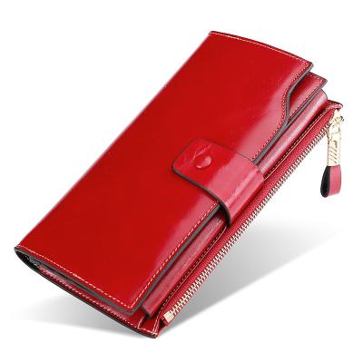 China 2020 New Arrival RFID Wallet Oil Wax Long Whip RFID Women Pinch Woman Genuine Leather for sale