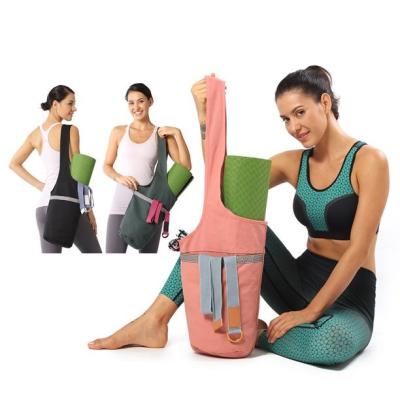 China Best Selling Yoga Gym Bag Unique Cotton Fabric Canvas Fabric Adjustable Yoga Bag With Pockets for sale