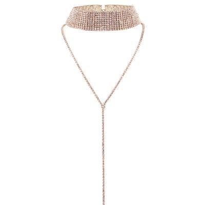 China Best-selling Rhinestone Tassel Necklaces Lead Free Nickel Free Choker Necklace Multilayer Wide Tassel Chain Necklaces For Women Girls Favor for sale