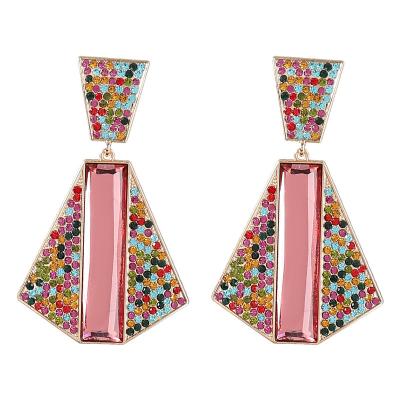 China Hot Selling Lead Free Nickel Free Rhinestone Crystal Drop Earrings Glass Geometric Statement Earrings For Women for sale