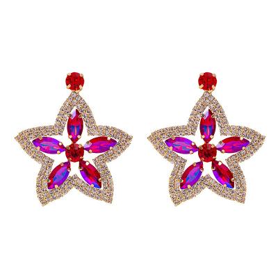 China Sparkly Bling Big Star Earrings Crystal Rhinestone Star Dangle Hoop High Quality Drop Earrings For Party Wedding for sale