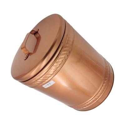 China Decorative Recycled Materials Rose Gold Round Cookie Tin Box With Metal Handle for sale