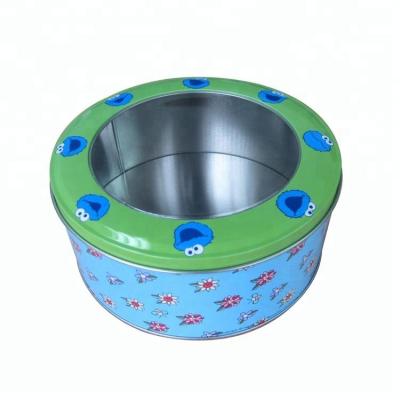 China High Quality Recycled Materials Round Cookie Packing Tin Can With PVC Window for sale