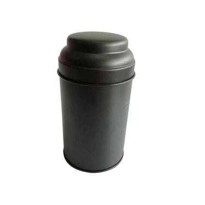 China Recycled Materials Matte Black Round Tea Tin Box With Double Lid for sale