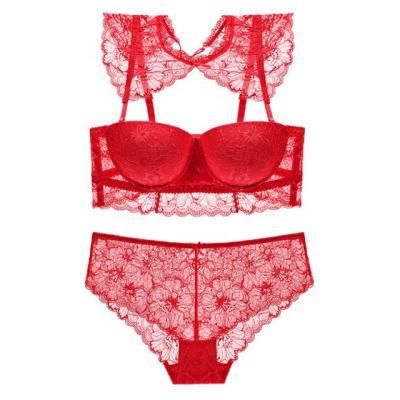 China Plus Size Plus Size Demi Cup Lift Up Women Underwear Bra And Brief Sets Lace Up Sexy Bra And Panties for sale