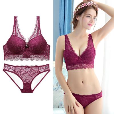 China Plus Size Lift Up Bra Plus Size Anti-Sagging Bra Set Sexy Girl Lace Vest Bra And Brief Sets Form Women Underwear Sets for sale