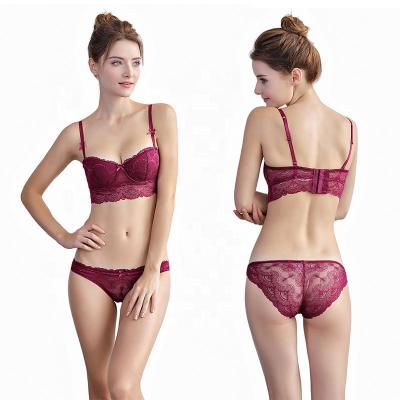 China Plus Size Plus Size Li Yan Women Lace Bra And Panties Set French Thin Sexy Half Lace Small Half Cup Fashion Lingerie 1/2 Section Ladies Underwear Bra for sale