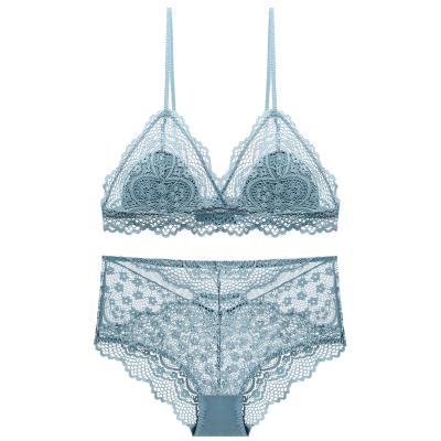 China CUSTOMER REVIEWS (0)‎ QUICK-DRY QUICK-DRY In Fashion Ultra-thin Lace Women's High Waist Wire Free Bra Set for sale