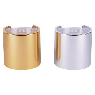 China Non spill 24mm 24/410 hot sale factory gold silver plastic-aluminum disc top cap for cosmetic for sale