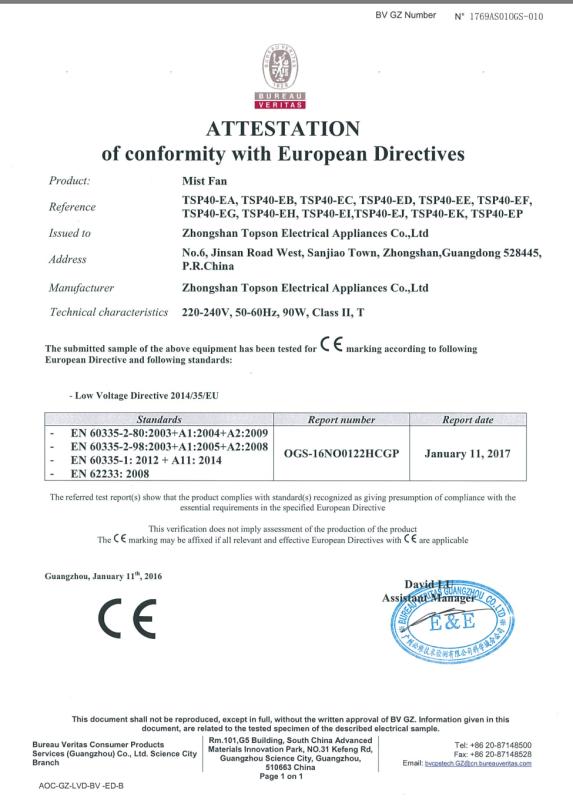 CE - Zhongshan Topson Electrical Appliances Co., Ltd.