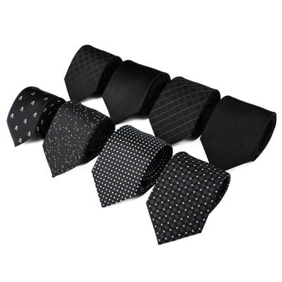 China Custom Logo Woven Corbatas Youth Ties Gravata Slim Xadrez Polyester Black Tie Jacquard Formal Business Tie For Men Italian for sale