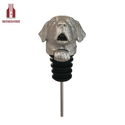 China Viable Wholesale Custom Zinc Alloy Dog Head Wine Bottle Pourer In Silver Color for sale