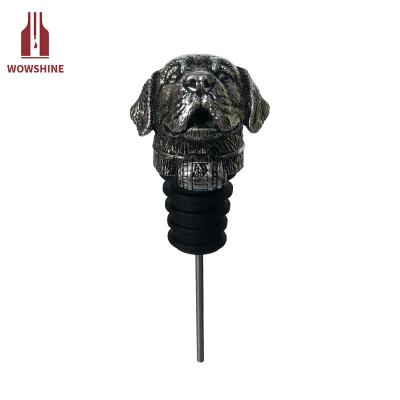 China Viable Wholesale Custom Zinc Alloy Dog Head Wine Bottle Pourer In Antique Pewter Color for sale