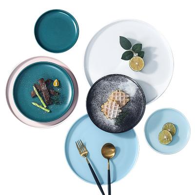 China Sustainable Matte Durable Wear Resistant Ceramic Round Nordic Creative Dish For Spaghetti Pizza Breakfast Cake for sale