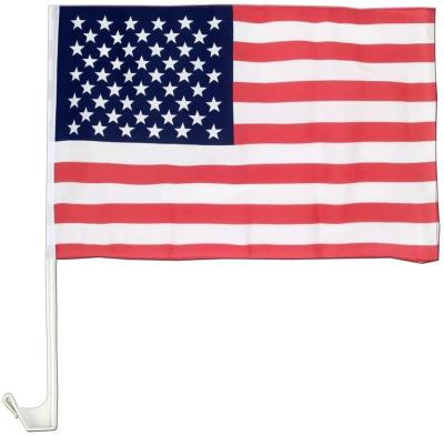 China Imports USA Waving American Flag Backing 12 x 18 Inch Car Window Flag Digital Printing And Silk Screen Printing Window Clip With Polish for sale