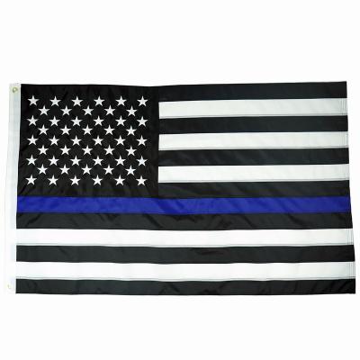 China FLYING 3 x 5 ft. Embroidered Stars Blue Line Police Flags USA American Flag for Outdoor for sale