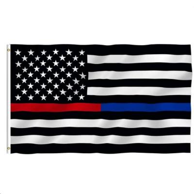 China Vivid Thin Color 3x5 Foot Blue Line & Red Line USA Polyester Flag Honoring Police Officers Firefighter Polyester Flags 3 x 5 ft for sale