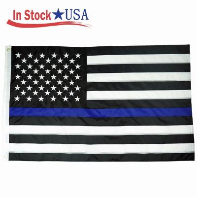 China Vibrant Color USA | 3x5 ft black and white with blue thin line american flag for sale