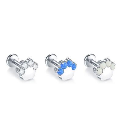 China FASHION G23 Titanium Internally Threaded Cat Claw Opal Zircon Labret Lip Stud Body Piercing Jewelry for sale