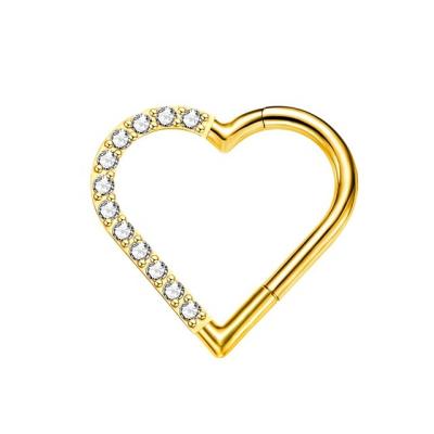 China Fashionable Wholesale Titanium Earring Heart Shape Hinged Segment Circle Body Jewelry From Zoor for sale