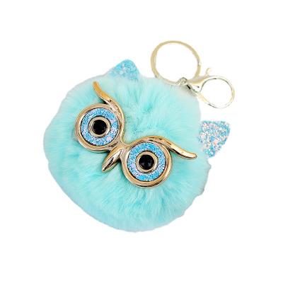 China Creative Rabbit Leather Pendant Bag Hair Plush Doll Cartoon PU Key Chain Ball Fasion Owl Owl Pendant Gift for sale